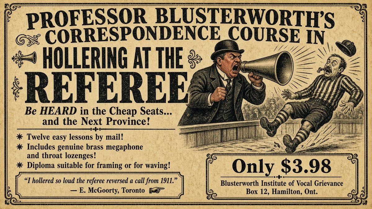 Advertisement for Professor Blusterworth's Correspondence Course in Hollering at the Referee